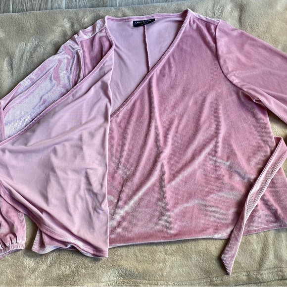 Lane Bryant Metallic Pink Velour Long Sleeved Wrap Front Top Size 18 20 - Picture 5 of 10